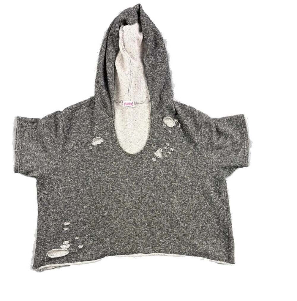 Madrag Distressed Short Sleeve Cropped Hoodie Grey